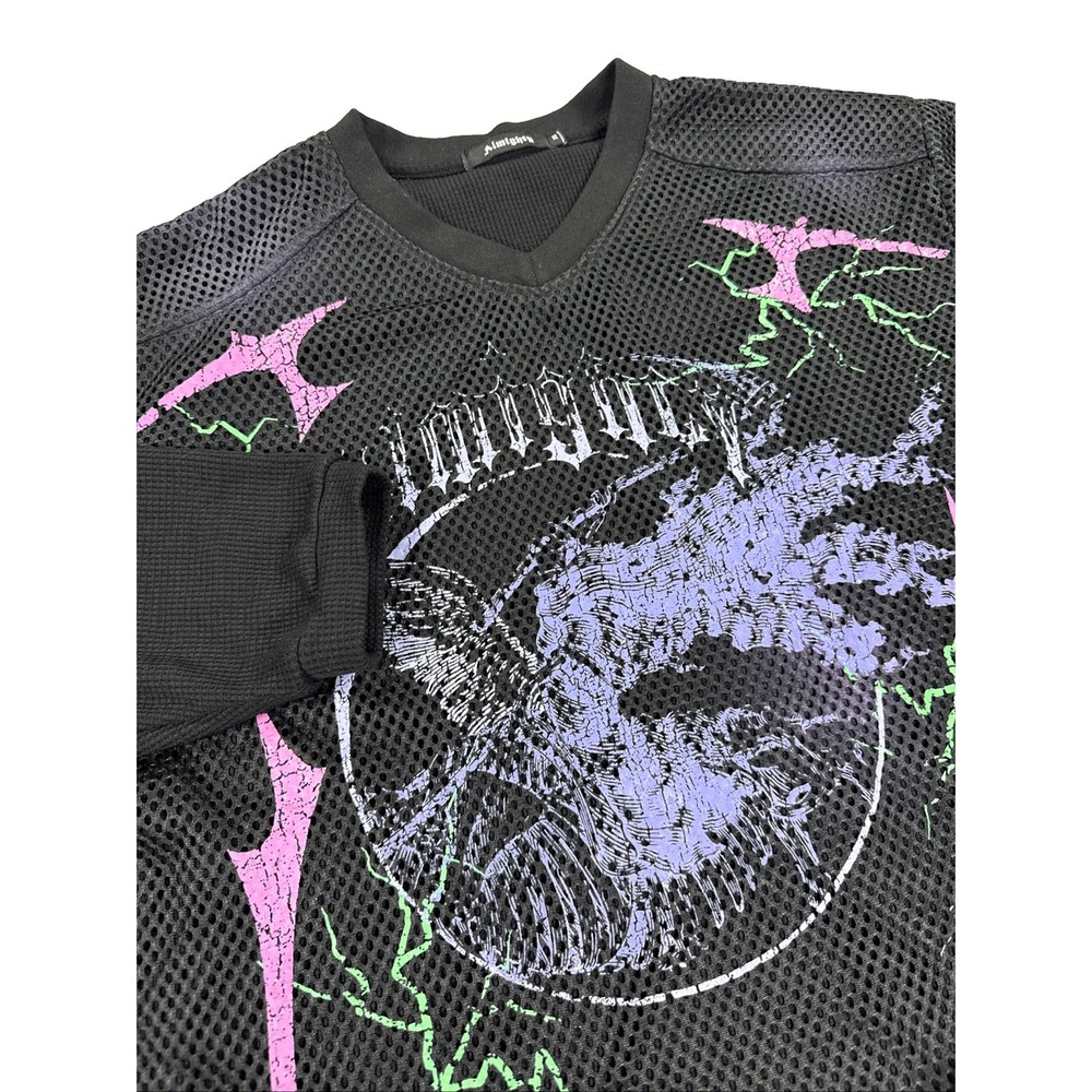Almighty T-shirt Men's XL Black 2-fer Mesh Waffle Long Sleeve Graphic Streetwear